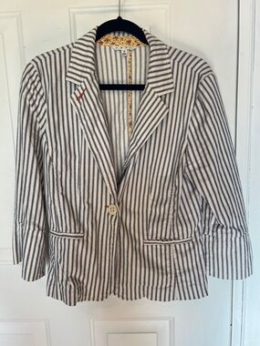 CAbi Striped White & Navy Cotton Blazer